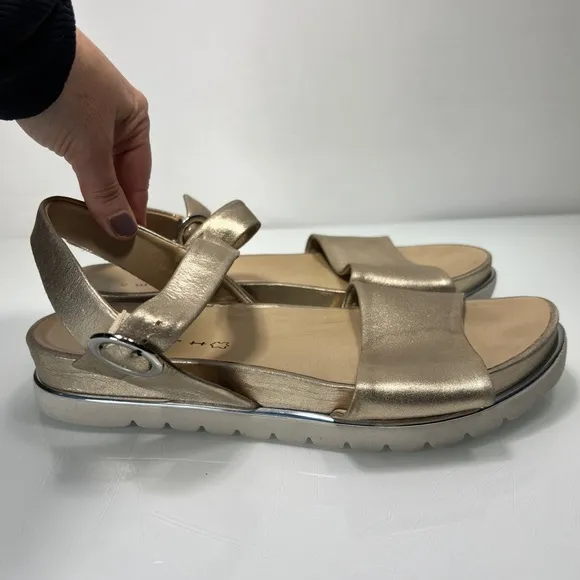 Wirth Metallic Gold Leather Adjustable Ankle Strap Sandals Size 42