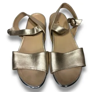 Wirth Metallic Gold Leather Adjustable Ankle Strap Sandals Size 42