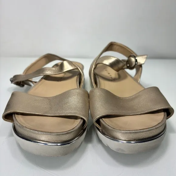 Wirth Metallic Gold Leather Adjustable Ankle Strap Sandals Size 42