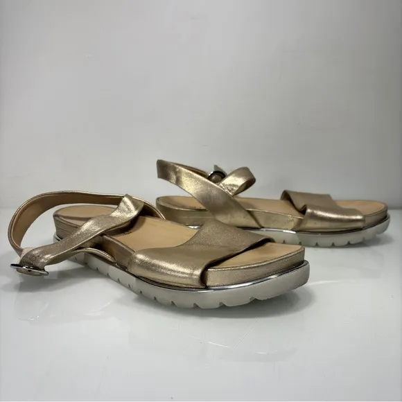 Wirth Metallic Gold Leather Adjustable Ankle Strap Sandals Size 42
