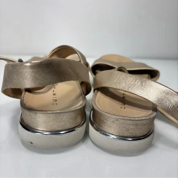 Wirth Metallic Gold Leather Adjustable Ankle Strap Sandals Size 42