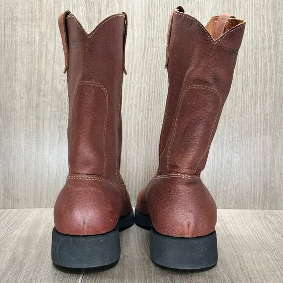 Wolverine Boar Hide Boots Mens Sz 7.5  Leather Pull On Western Cowboy Brown/Red