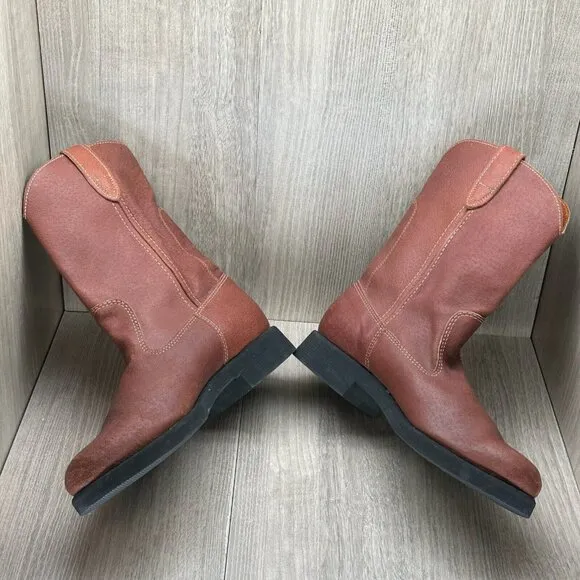 Wolverine Boar Hide Boots Mens Sz 7.5  Leather Pull On Western Cowboy Brown/Red