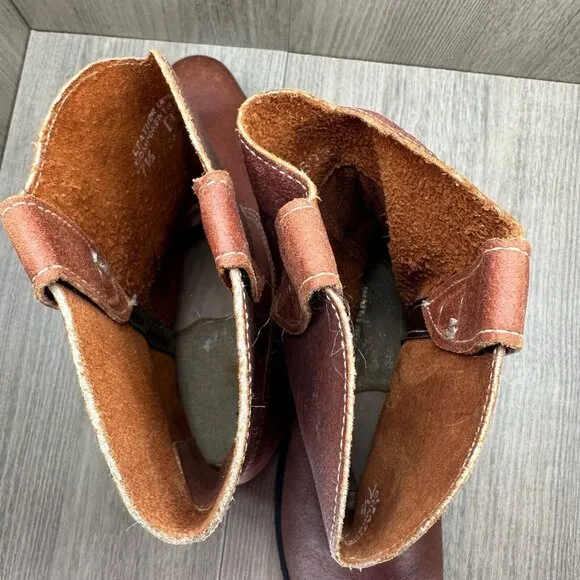 Wolverine Boar Hide Boots Mens Sz 7.5  Leather Pull On Western Cowboy Brown/Red