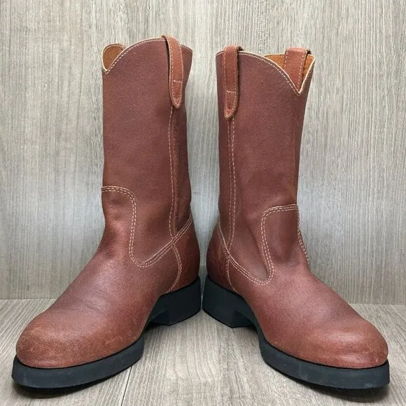 Wolverine Boar Hide Boots Mens Sz 7.5  Leather Pull On Western Cowboy Brown/Red