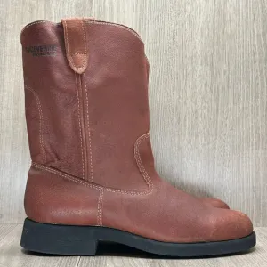 Wolverine Boar Hide Boots Mens Sz 7.5  Leather Pull On Western Cowboy Brown/Red