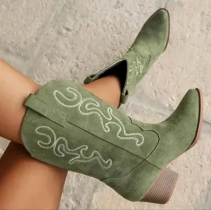 Women Fashionable Embroidered Wedge Heel Western Chelsea Boots, Cowboy Boots