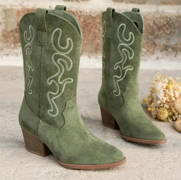 Women Fashionable Embroidered Wedge Heel Western Chelsea Boots, Cowboy Boots