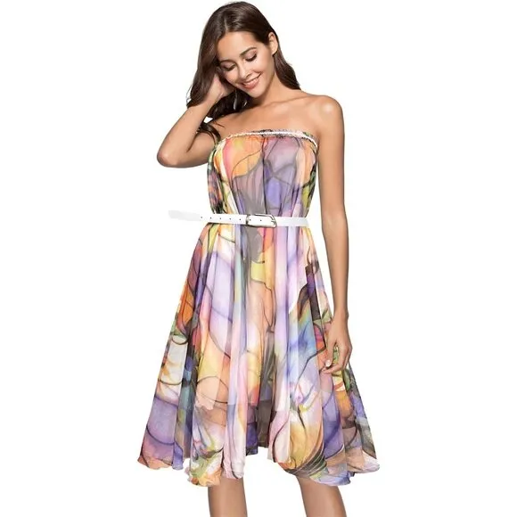Women Full Ankle Length Blending Maxi Chiffon Long Skirt Beach Skirt