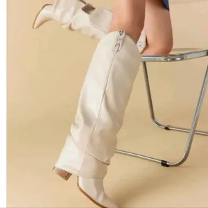 Women Knee High Boots Western Cowboy Boots Chunky Heeled Boots