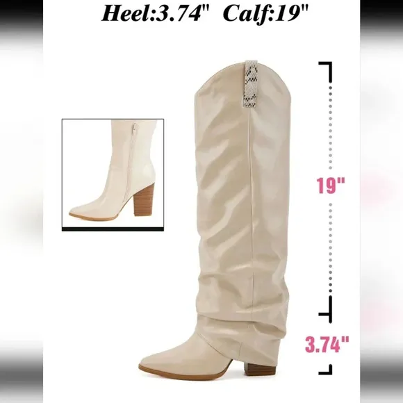 Women Knee High Boots Western Cowboy Boots Chunky Heeled Boots