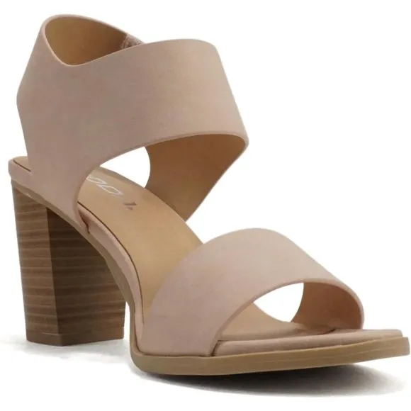 Women Open Round Toe Chunky Heel Ankle Strap High Heel Dress Dusty Mauve Sandals