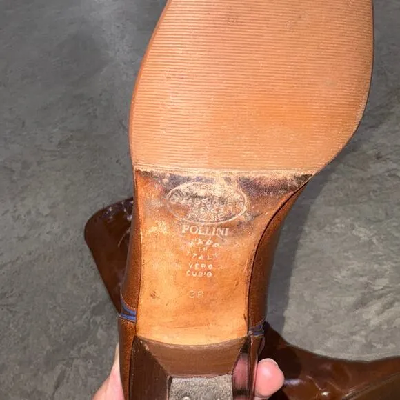 Women POLLINI Vintage Brown All Leather Riding Boot Italy SZ 38 embellished