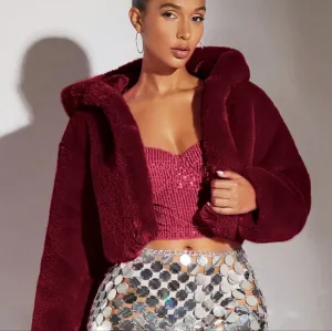 Women Solid Color Hooded Short Furry Coat, Autumn/Winter