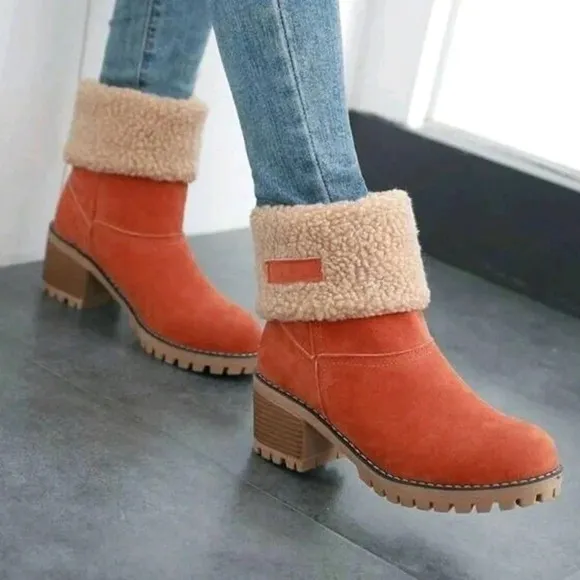 Women's 2-In-1 Winter Mid-Calf Thick Heel Faux Fur Snow Boots