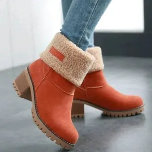 Women's 2-In-1 Winter Mid-Calf Thick Heel Faux Fur Snow Boots