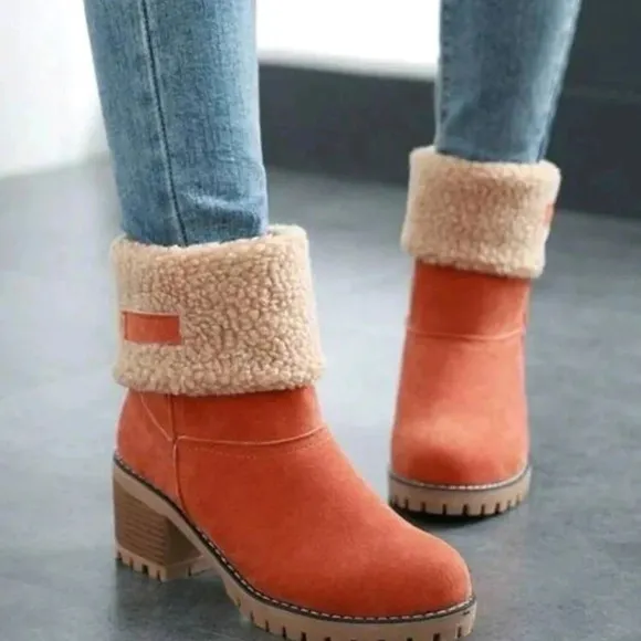 Women's 2-In-1 Winter Mid-Calf Thick Heel Faux Fur Snow Boots
