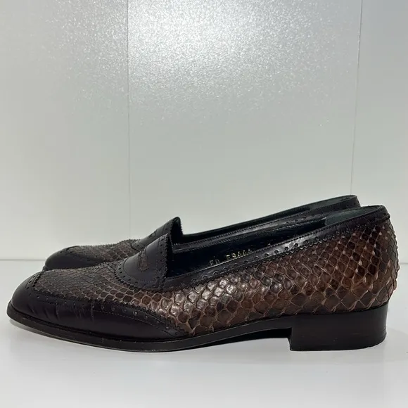 Women’s 8 vintage python loafers Italian ladies square toe penny loafer New