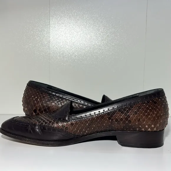 Women’s 8 vintage python loafers Italian ladies square toe penny loafer New