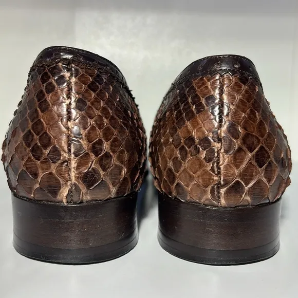 Women’s 8 vintage python loafers Italian ladies square toe penny loafer New