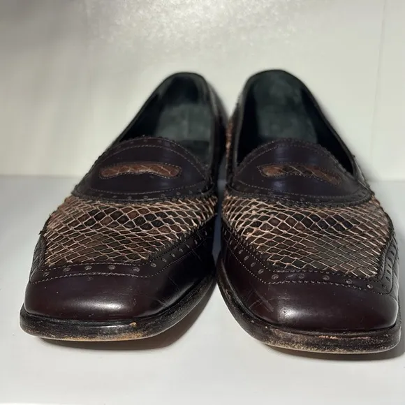 Women’s 8 vintage python loafers Italian ladies square toe penny loafer New