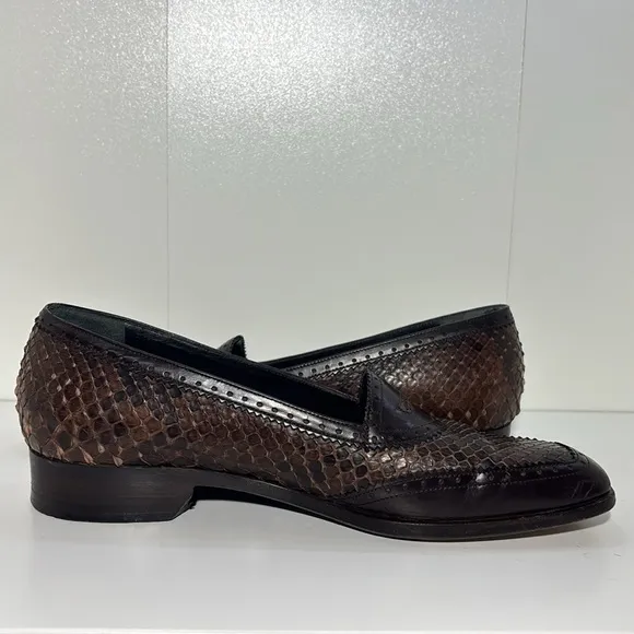 Women’s 8 vintage python loafers Italian ladies square toe penny loafer New
