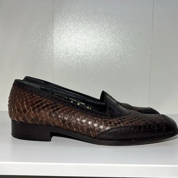 Women’s 8 vintage python loafers Italian ladies square toe penny loafer New