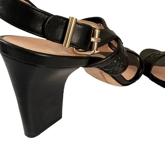 Womens AQUATALIA Black Leather Buckles Ankle Strap Heels Sandals Size 10 M