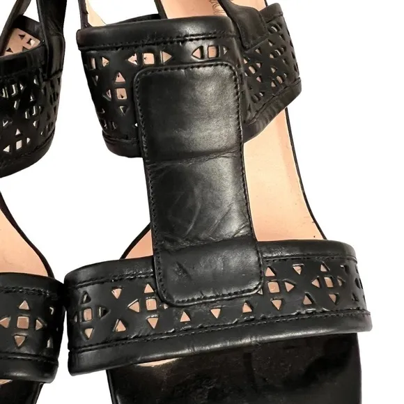 Womens AQUATALIA Black Leather Buckles Ankle Strap Heels Sandals Size 10 M