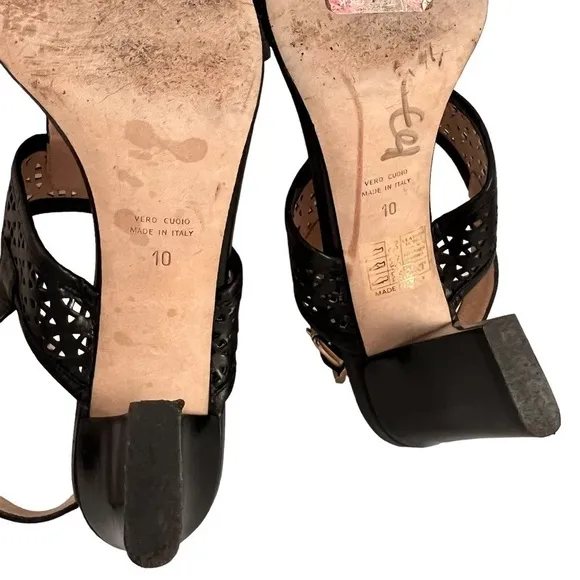 Womens AQUATALIA Black Leather Buckles Ankle Strap Heels Sandals Size 10 M
