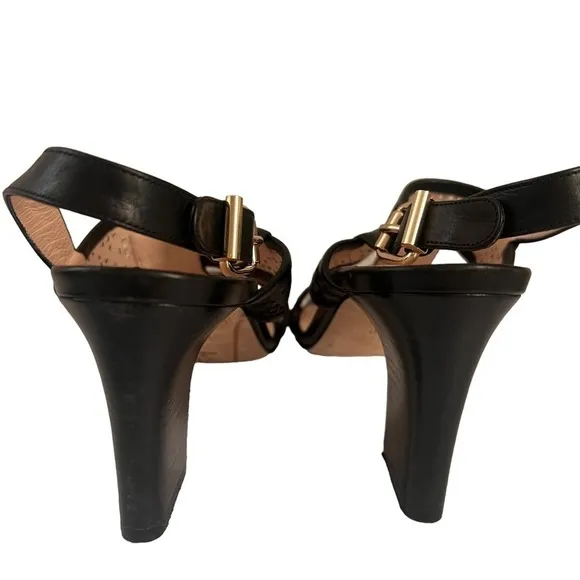 Womens AQUATALIA Black Leather Buckles Ankle Strap Heels Sandals Size 10 M