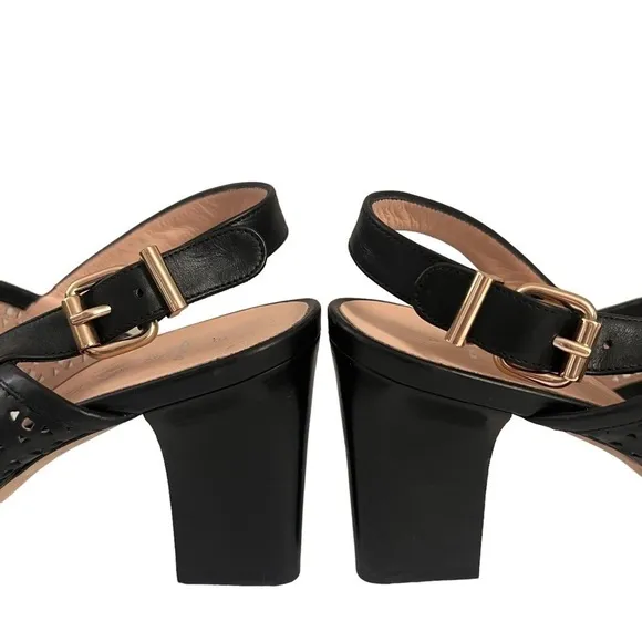 Womens AQUATALIA Black Leather Buckles Ankle Strap Heels Sandals Size 10 M