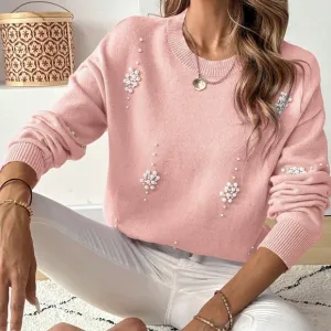 Women's Autumn/Winter Casual Soft Pearl Embellished Sweater