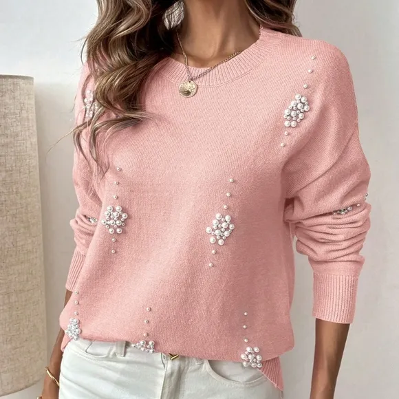Women's Autumn/Winter Casual Soft Pearl Embellished Sweater