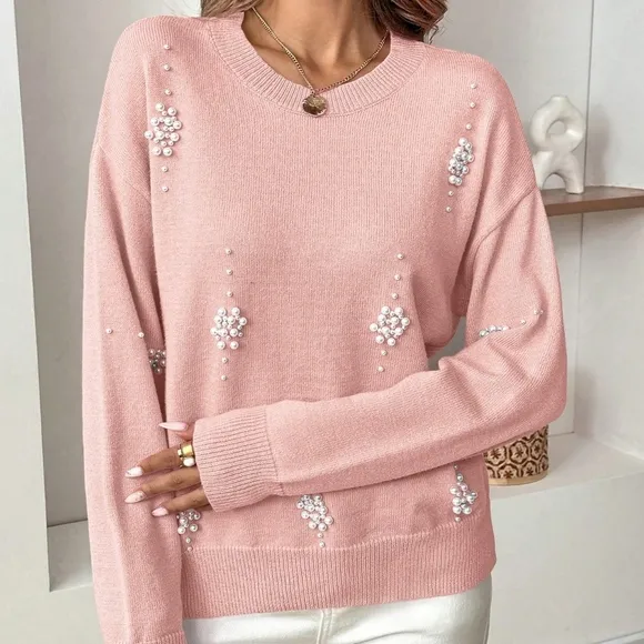 Women's Autumn/Winter Casual Soft Pearl Embellished Sweater