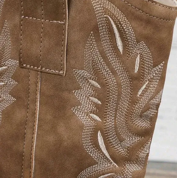 Women's Brown Embroidered Western Ankle Boots, Cowboy Boots