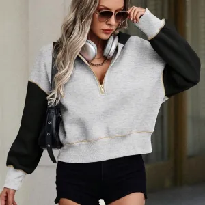Women's Casual Color Block Hooded Sweatshirt
