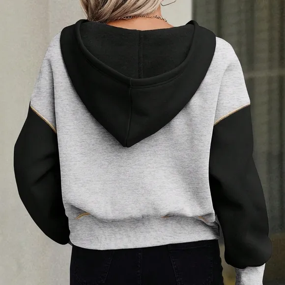 Women's Casual Color Block Hooded Sweatshirt
