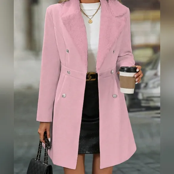Women's Casual Solid Color Double-Breasted Overcoat, Autumn/Winter
