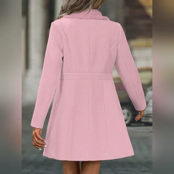 Women's Casual Solid Color Double-Breasted Overcoat, Autumn/Winter