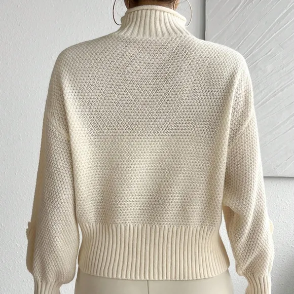 Women's Elegant Floral High Neck Long Sleeve Sweater, Autumn/Winter
