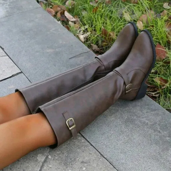 Women's Fashionable Comfortable Chunky Heel High-Cut Riding Boots With Inner Zip