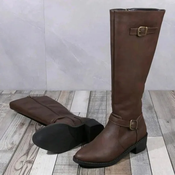 Women's Fashionable Comfortable Chunky Heel High-Cut Riding Boots With Inner Zip