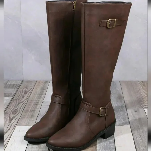 Women's Fashionable Comfortable Chunky Heel High-Cut Riding Boots With Inner Zip