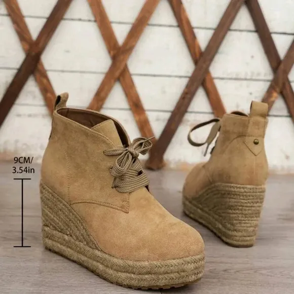 Women's Fashionable Solid Color Woven Bottom All-Match Increasing Height Boots