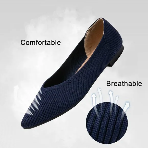 Women's Flats Shoes Navy Toe Knit Ballet Comfortable Dressy Slip On Flat