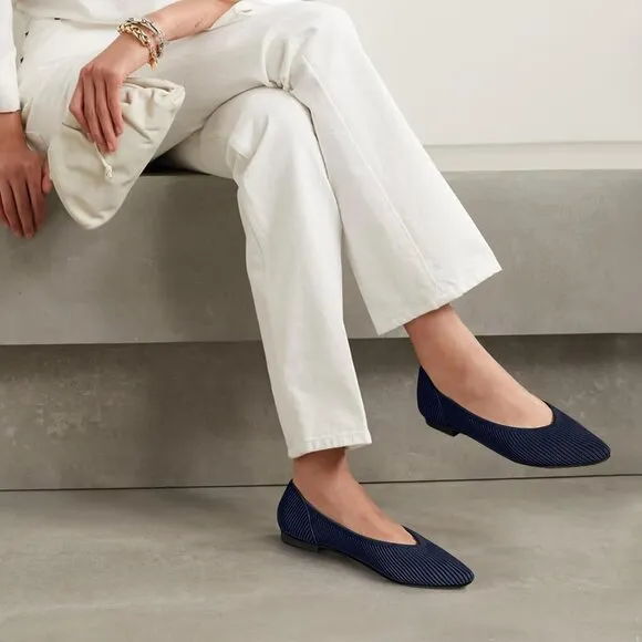 Women's Flats Shoes Navy Toe Knit Ballet Comfortable Dressy Slip On Flat