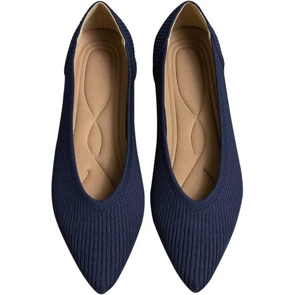 Women's Flats Shoes Navy Toe Knit Ballet Comfortable Dressy Slip On Flat