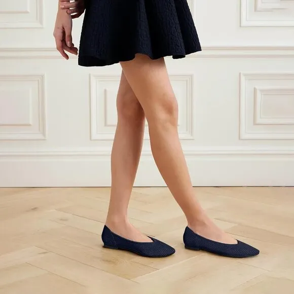 Women's Flats Shoes Navy Toe Knit Ballet Comfortable Dressy Slip On Flat