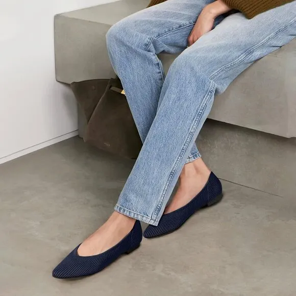 Women's Flats Shoes Navy Toe Knit Ballet Comfortable Dressy Slip On Flat